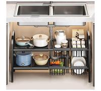 NUODWELL Organizer da cucina sotto il lavello, 2 ripiani, espandibile, con 4 pannelli rimovibili e 4 cestini, organizer multiuso per cucina, bagno (nero)