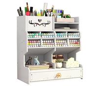 NUODWELL Organizer da scrivania con cassetto, grande capacità, colore bianco, portapenne fai da te, per ufficio, scuola e casa (bianco D)