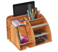 NUODWELL Organizer da scrivania in legno con docking station per telefono, cancelleria da ufficio, organizer da scrivania, portapenne, accessori da scrivania (ciliegia)
