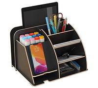 NUODWELL Organizer da scrivania in legno con docking station per telefono, cancelleria da ufficio, organizer da scrivania, organizer per matite, accessori da scrivania (nero)