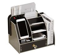 NUODWELL Organizer da scrivania in legno con docking station per telefono, organizer da scrivania con cassetto e libreria, portapenne, accessori da scrivania (B20-1 nero)