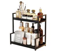 NUODWELL Organizzatore da bagno a 2 ripiani, mensola portaoggetti da appoggio, organizer per profumi, organizer per trucchi per camera da letto, bagno, cucina (nero)