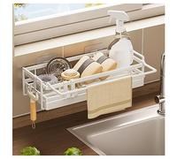 NUODWELL Portaoggetti da parete per lavello da cucina, organizer con vassoio antigoccia rimovibile, organizer per lavello da cucina, senza fori, con gancio