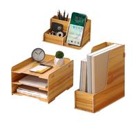 NUODWELL Set di Organizer da Scrivania in Legno - Organizzatore a 3 Ripiani per Lettere/Porta Documenti A4/Portapenne, Organizzatore da Scrivania e Contenitore per Ufficio (Colore Ciliegio)