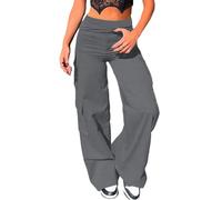 Nuofengkudu Cargo Pantaloni Larghi Donna Elasticizzati Elastico Vita Alta con Tasche Bootcut Palazzo Lunga Lavoro Pantalone Zampa Leggins Comodi Sportiva Casual Classici Pants Grigio S