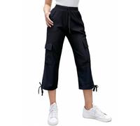 Nuofengkudu Cargo Pinocchietto Pantaloni Tre Quarti Donna 6 Tasche Capri Pantalone 3/4 Sportivi Coulisse Elastico Vita Joggers Leggeri Estivi Ragazza Cropped Pants Outdoor Jogging Multitasche Neri M