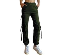 Nuofengkudu Donna Harem Cargo Pantaloni alla Caviglia Elasticizzati 5 Tasconi Elastico Vita Alta Lavoro Pantalone Polsino Tasche Laterali Jogging Pants Sportivi Vintage Y2K Classici Casual Verde L
