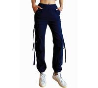 Nuofengkudu Donna Harem Cargo Pantaloni alla Caviglia Elasticizzati 5 Tasconi Elastico Vita Alta Lavoro Pantalone Polsino Tasche Laterali Jogging Pants Sportivi Vintage Classici Casual Blu Navy S