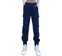 Nuofengkudu Donna Harem Cargo Pantaloni Elastico Vita Alta alla Caviglia Elasticizzati 4 Tasconi Lavoro Pantalone Tasche Laterali Jogging Pants Teenager Sportivi Vintage Classici Casual Blu Navy L
