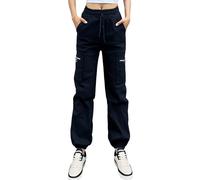 Nuofengkudu Donna Harem Cargo Pantaloni Larghi alla Caviglia Elasticizzati Coulisse Elastico Vita Alta Cerniera Tasche Laterali Polsino Lavoro Pantalone Jogging Pants Sportivi Vintage Casual Nero XL