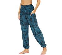 Nuofengkudu Donna Harem Hippie Pantaloni con Tasche Boho Print Vita Alta Larghi Leggeri i Yoga Pants Estivi Spiaggia(Y-Modello 09,Taglia Unica)