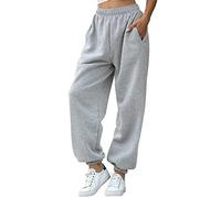 Nuofengkudu Donna Harem Jogger Pantaloni Felpato Caldo con Tasconi Vita Alta Larghi Lunghi Elastico Caviglia Classico Baggy Fitness Pantalone Running Sportiva Invernale Casa(Vello-Grigio,S)