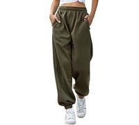 Nuofengkudu Donna Harem Jogger Pantaloni Felpato Caldo con Tasconi Vita Alta Larghi Lunghi Elastico Caviglia Classico Baggy Fitness Pantalone Running Sportiva Invernale Casa(Vello-Verde,M)