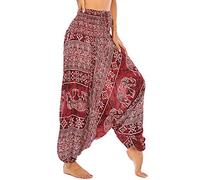 Nuofengkudu Donna Hippie Thai Harem Pantaloni Jumpsuit Stampata Vita Alta Cavallo Basso Morbida Taglie Grandi Baggy Coulisse Yoga Pants Estivi Spiaggia Vacanza