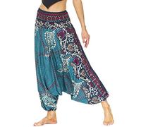Nuofengkudu Donna Pantaloni Cavallo Basso Colorati Etnici Larghi alla Turca Vita Alta Hippie i Harem Yoga Pants Casual Spiaggia Taglia Unica X-Blu Vintage