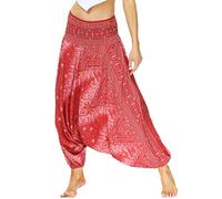 Nuofengkudu Donna Pantaloni Cavallo Basso Colorati Etnici Larghi alla Turca Vita Alta Hippie i Harem Yoga Pants Casual Spiaggia Taglia Unica X-Pavone Rosso
