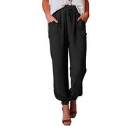 Nuofengkudu Donna Pantaloni Harem Tasche Coulisse Elasticizzati Vita Baggy Pantalone Tinta Unita Comode Eleganti Traspiranti Pigiama Casual Casa Yoga Pants Estivi Spiaggia Cool Vacanza Nero L