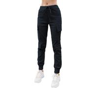Nuofengkudu Donna Petite Harem Pantaloni Cargo con Tasche Laterali Elasticizzati Jogging Pantalone alla Caviglia Elastico in Vita Comodi Moda Punk Hip Hop Classici Casual Jogger Pants Nero XL