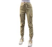 Nuofengkudu Donna Petite Harem Pantaloni Cargo con Tasche Laterali Elasticizzati Jogging Pantalone alla Caviglia Elastico in Vita Comodi Moda Punk Hip Hop Classici Casual Jogger Pants Khaki XL