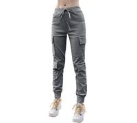 Nuofengkudu Donna Petite Harem Pantaloni Cargo con Tasche Laterali Elasticizzati Jogging Pantalone alla Caviglia Elastico in Vita Comodi Moda Punk Hip Hop Classici Casual Jogger Pants Grigio XL