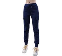 Nuofengkudu Donna Petite Harem Pantaloni Cargo con Tasche Laterali Elasticizzati Jogging Pantalone alla Caviglia Elastico in Vita Comodi Moda Punk Hip Hop Classici Casual Jogger Pants Blu Navy M