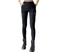 Nuofengkudu Pantaloni Aderenti Cargo Donna Elasticizzata Vita Alta Tasche Zip Laterale Skinny Gamba Lavoro Slim Fit Utility Leggings Pull on Passante Stretch Pants Teenager Streetwear Gotico Nero 2XL
