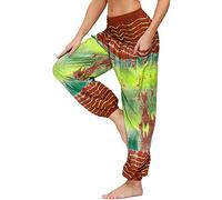 Nuofengkudu, pantaloni da donna hippie, stile harem, con tasche, per yoga Z-arancione, verde. Taglia Unica