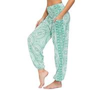 Nuofengkudu, pantaloni da donna hippie, stile harem, con tasche, per yoga Z verde chiaro Taglia Unica