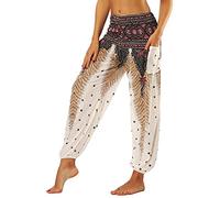 Nuofengkudu Pantaloni Harem Estivi Baggy Aladin alla Turca Boho Etnici Vintage Stampa Vita Alta con Tasconi Hip Hop Yoga Pants Beach Marrone Pavo