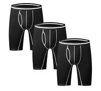 Nuofengkudu Uomo 3 Pack Boxer Aderenti Lunghe Gamba Mutande Aperte Davanti Elastiche Cotone Sport Boxershorts Intimo Traspiranti Taglie Forti Nero 3XL