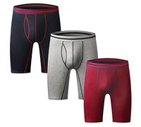 Nuofengkudu Uomo 3 Pack Boxer Aderenti Lunghe Gamba Mutande Aperte Davanti Elastiche Cotone Sport Boxershorts Intimo Traspiranti Taglie Forti Rosso/Grau/Blu 4XL