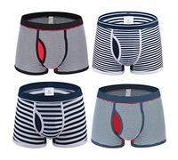 Nuofengkudu Uomo 4 Pack Boxer Mutande Striscia Print Pantaloncini Sportivi Traspiranti Elasticizzato Shorts Gamba Lunga Intimo Regalo Underwear Trunks-2 Dimensione XXL Girovita 94-104CM
