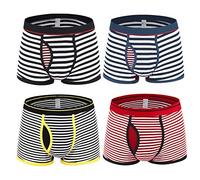 Nuofengkudu Uomo 4 Pack Boxer Mutande Striscia Print Trunk Pantaloncini Sportivi Traspiranti Elasticizzato Shorts Intimo Regalo Underwear Camicie da Notte Trunks-1 Dimensione S