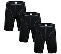 Nuofengkudu Uomo Gamba Lunga Sportivo Cotone Boxer Aderenti Senza Cuciture Mutande Boxershorts(Pacco da 3) Nero M