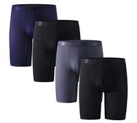 Nuofengkudu Uomo Lunghi Mutande Rete Seta di Ghiaccio Elastico Gamba Lunga Intimo Traspiranti Boxer Aderenti Rigonfiamento Morbidi Rapido Asciutto Underwear Sportivi 4 Pack-Grigio/Blu/Nero M
