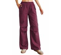 Nuofengkudu Urbano Pantaloni Donna Gamba Largo Resistenti 2 Tasche Vita Elasticizzata Tinta Unita Pull on Lavoro Piega Ginocchio Sportivo Antivento College Outdoor Autunno Inverno Bordeaux M