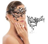 NUOGUAYI Maschera di metallo di halloween, Maschera mezza faccia, Veneziana con strass in metallo, per Masquerade Halloween Festa Ballo Carnevale Maschera Costume (Nero)