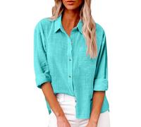 Nuoke Camicia Donna,Camicia Donna Elegante Cerimonia,Tinta Unita Classico Camicette da Spiaggia Blusa con Bottoni e Tasca Lavoro Casual Top,Menta Verde,4XL
