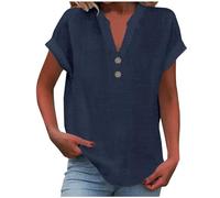 Nuoke Camicia Donna Elegante,Maglietta da Donna a Maniche Corte, Casual, con Scollo a V e Bottoni Completo Sportivo Estivo (Navy #2, L)