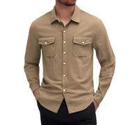 Nuoke Camicia Uomo,Camicia Bianca Uomo,da in a Maniche Lunghe con vestibilità Ampia e Colletto Tinta Unita per la Primavera e L'Estate Felpa (Brown, XXXL)