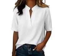 Nuoke Maglietta Donna,Camicia Estiva Donna,Top Neri, con Scollo a V, Camicette Casual a Maniche a 3/4, Outfit Autunnali, Maglietta, Abiti Larghi, Top, Camicetta Bottoni (White, M)