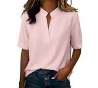 Nuoke Maglietta Personalizzata,Camicia Donna Estiva,Top Neri, con Scollo a V, Camicette Casual a Maniche a 3/4, Outfit Autunnali, Maglietta, Abiti Larghi, Top, Camicetta (Pink, XXXL)