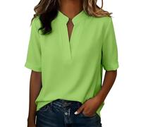 Nuoke Magliette Donna Manica Corta,Bluse Donna estive,Top Neri, con Scollo a V, Camicette Casual a Maniche a 3/4, Outfit Autunnali, Maglietta, Abiti Larghi, Top, Camicetta Bottoni (Green, S)