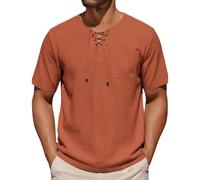 Nuoke Magliette Uomo Manica Corta,Maglia Bianca Uomo,La Camicia Casual alla da in Cotone e Lino con Scollo a V e Maniche Lunghe Felpe Lavoro (Orange, M)
