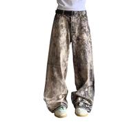 Nuoke Pantaloni da Lavoro Uomo,Cargo Uomo,Jeans a Gamba Dritta con Stampa Digitale 3D, alla per la Primavera e l'autunno, da, con Effetto Mimetico Invecchiato, da Strada (Yellow, XXXL)