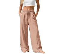 Nuoke Pantaloni Estivi Donna,Pantaloni Leggeri Donna,Larghi a Vita Alta con e Bottoni, Casual e alla, da Ciclisti (Khaki, M)