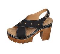 Nuoke sandali comodi donna,sandali con tacco,Summer New Plus Size Thick High Heeled Sandals With A Back Strap And Thick Sole Casual Sandals For Women Calza Elastica Caviglia (Black, 37)