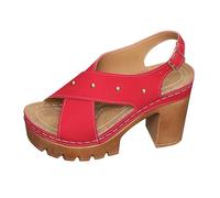 Nuoke sandalo donna estivo,sandali con tacco donna estive,Summer New Plus Size Thick High Heeled Sandals With A Back Strap And Thick Sole Casual Sandals For Women Calza Elastica Caviglia (Red, 42)