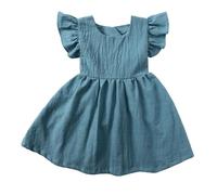 Nuoke Vestito Bambina,Abiti per Bambine, Comodi ed Eleganti, in Tinta Unita, per la Primavera, L'Estate e l'autunno Gonne Giapponesi (Blue, 3-4 Years)