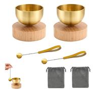 NUOM Set 2 Campane Tibetane Mini con Battente, Cuscinetto e Sacchetto, Ciotole Sonore in Ottone per Meditazione, Yoga, Rilassamento, Mindfulness e Regalo Spirituale